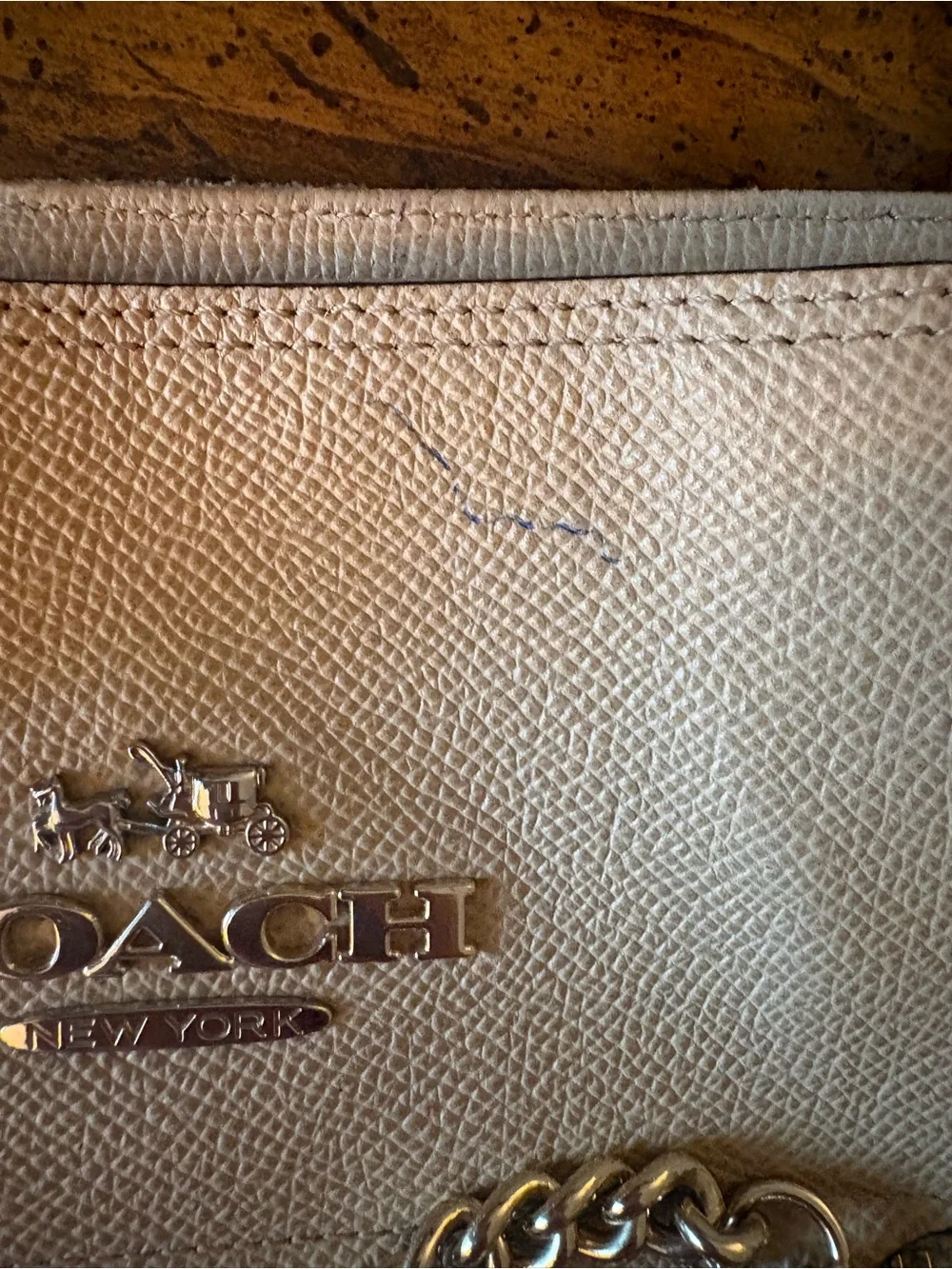 Coach Tan Leather Tote with Gold Chain Accent
